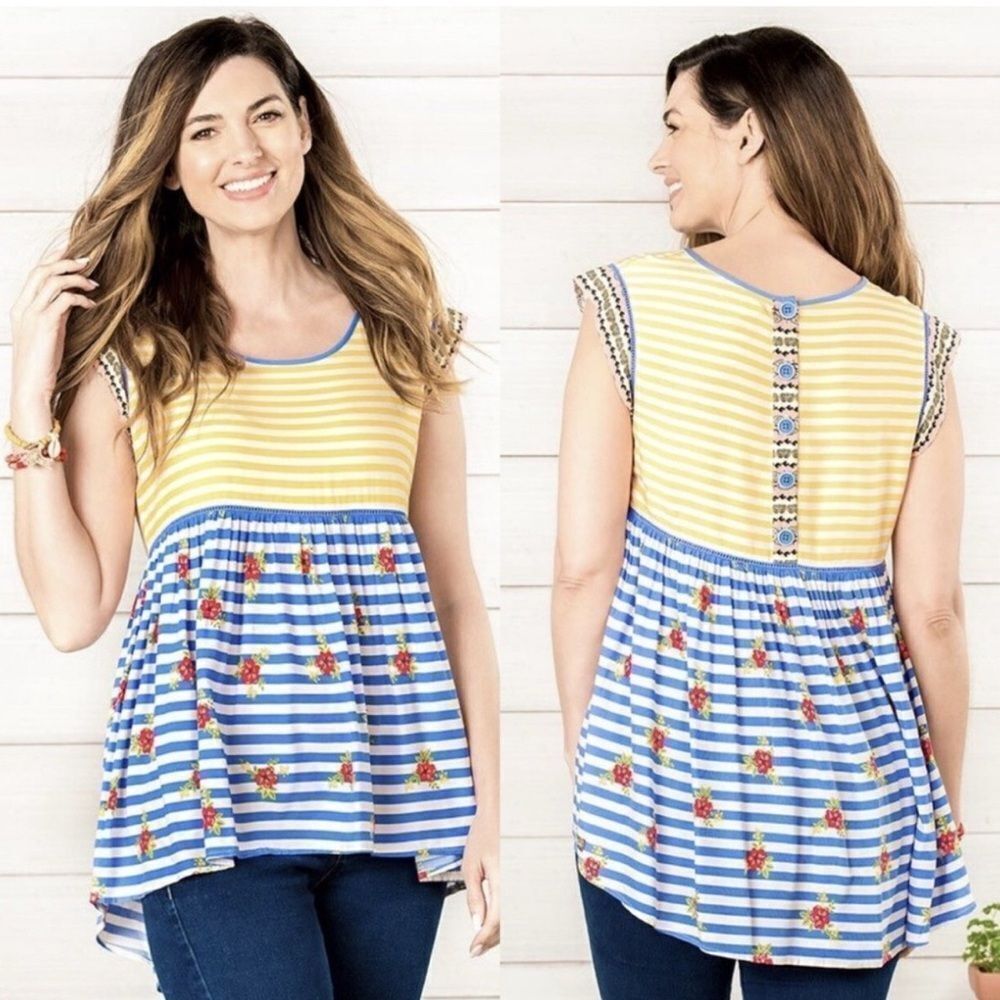 Matilda Jane Striped Floral Button-Back Top – Size Medium